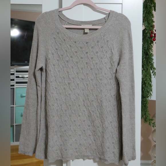 LOFT Cream Taupe Pointelle Sweater - Picture 1 of 2